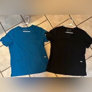 Figs  CASMA 3 pocket Teal and Black Scrub Tops. Both medium